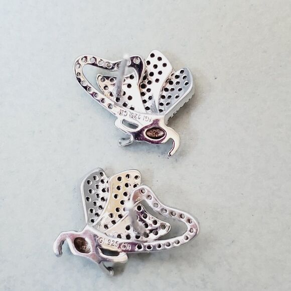 TGI 925 Butterfly Stud Earring Cubic Zirconia CZ Silver Dainty Minimalist - Picture 10 of 11